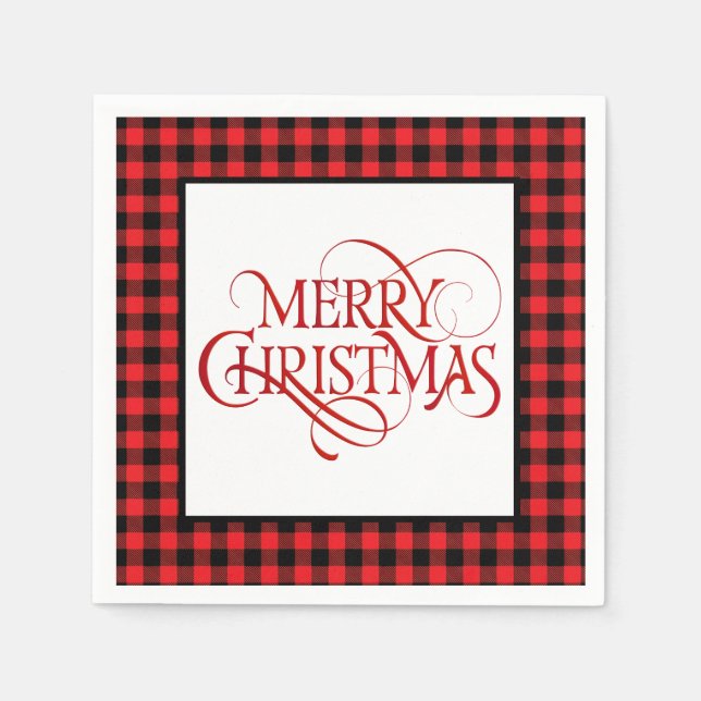 Guardanapo De Papel Christmas Paper Napkins Red & Black Buffalo Plaid (Frente)
