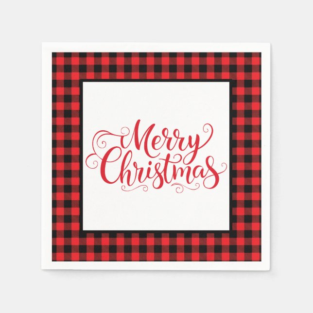 Guardanapo De Papel Christmas Paper Napkins Red & Black Buffalo Plaid (Frente)