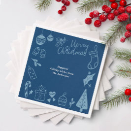 Guardanapo De Papel Christmas Party Blue Hand Drawn Doodles Festive 