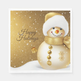 Guardanapo De Papel Christmas Party Golden Snowman Snowflakes Holidays