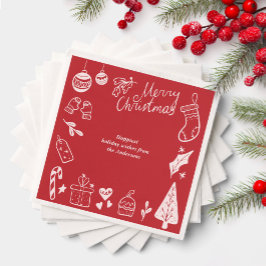 Guardanapo De Papel Christmas Party Red Hand Drawn Doodles Festive 