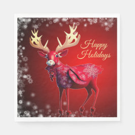 Guardanapo De Papel Christmas Party Red Reindeer Winter Holidays