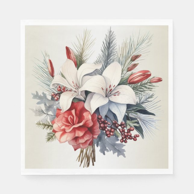 Guardanapo De Papel Christmas Party White Red Flowers Holidays Elegant (Frente)