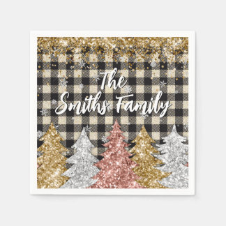 Guardanapo De Papel Christmas Plaid And Glitter Family Name