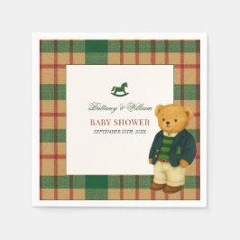 Guardanapo De Papel Christmas Plaid Preppy Bear Baby Shower 