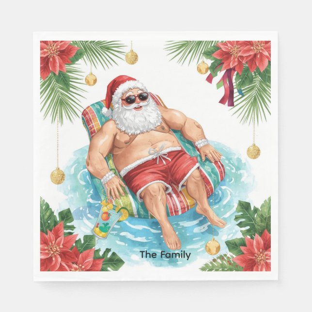 Guardanapo De Papel Christmas Pool Party with Santa Claus  (Frente)