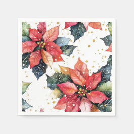 Guardanapo De Papel Christmas Red Poinsettia Festive Glitter Holiday