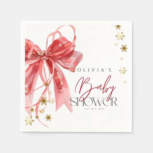 Guardanapo De Papel Christmas Santa Baby Red and Gold Baby Shower (Frente)