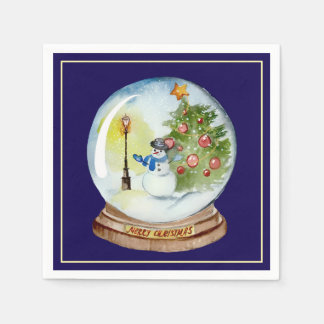 Guardanapo De Papel Christmas Snow Globe with Snowman & Tree