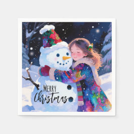 Guardanapo De Papel Christmas Snowman And A Girl Paper Plates