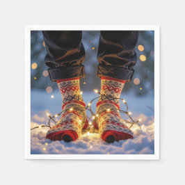 Guardanapo De Papel Christmas Socks and Holiday Lights in Snow