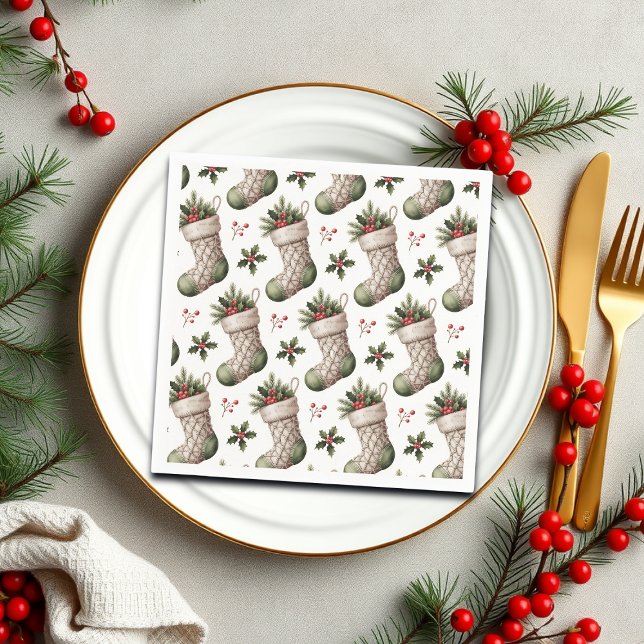 Guardanapo De Papel Christmas Stockings Winter Berries (Criador carregado)