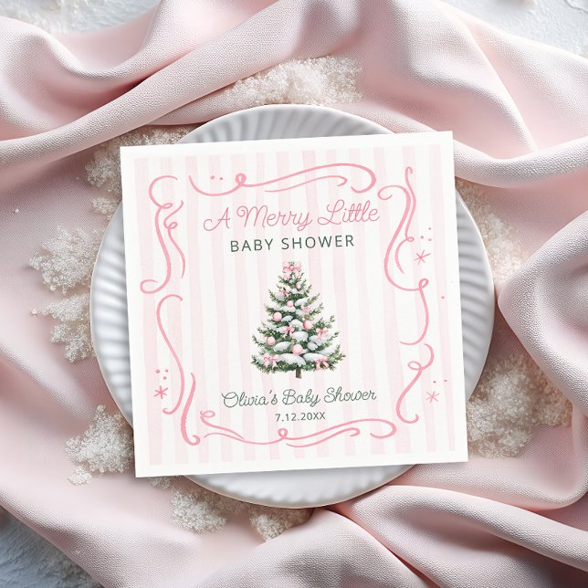 Guardanapo De Papel Christmas Tree Pink Winter Baby Shower (Criador carregado)