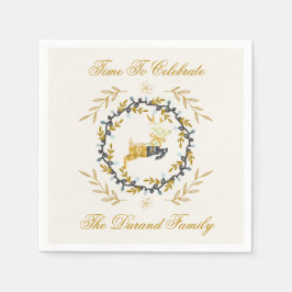 Guardanapo De Papel Christmastime Deer with Wreath Yellow Cream