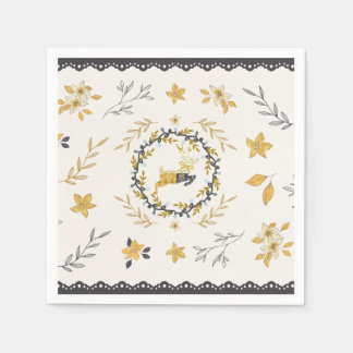 Guardanapo De Papel Christmastime Deer Yellow Cream Floral Blue
