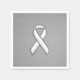 Guardanapo De Papel Chrome White Ribbon Awareness Carbon Fiber Decor