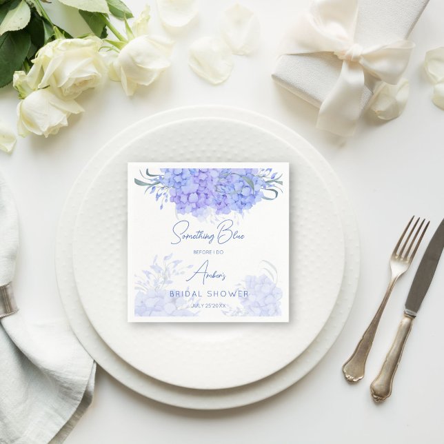 Guardanapo De Papel Chuva azul de hortênsia impressa no chá de noiva (Something blue hydrangea bridal shower monogram printed napkins personalized table decor)