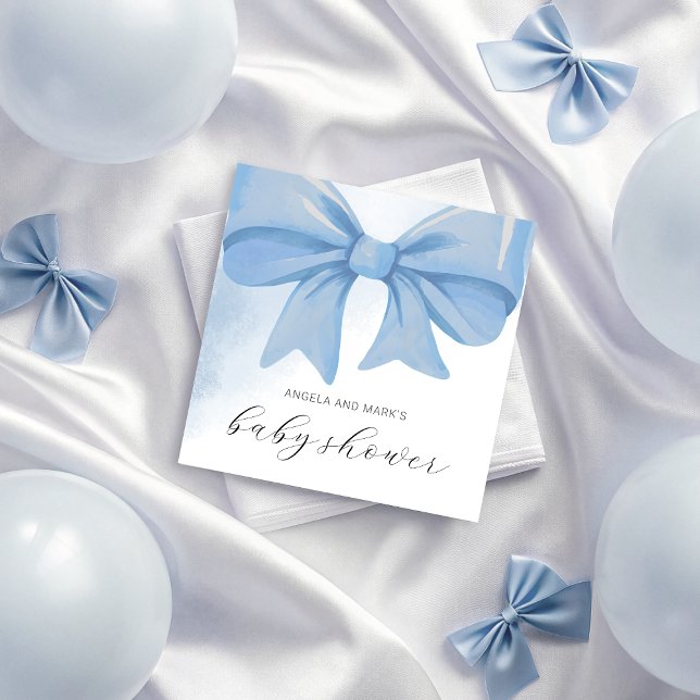 Guardanapo De Papel Chuva de Bebê Arco de Aguarela Azul Desbotado (Dusty Blue Watercolor Bow Baby Shower Napkins)