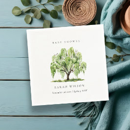 Guardanapo De Papel Chuva de Bebê Árvore Salgueiro Aquarela Verde Rúst