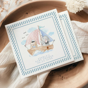 Guardanapo De Papel Chuva de Bebê Barco Elefante Urso Aquarela Náutica