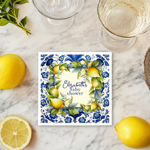 Guardanapo De Papel Chuva de Bebê Bebê Limão Azulejo Azul Limões Amare
