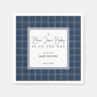 Guardanapo De Papel Chuva de Bebê Blue Jean Preppy Xadrez Naval