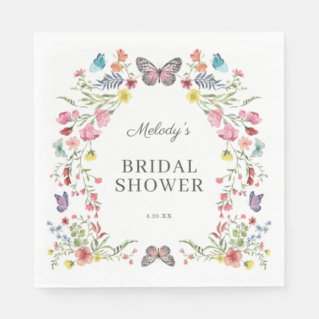 Guardanapo De Papel Chuva de Bebê Borboleta Flor Silvestre (Frente)