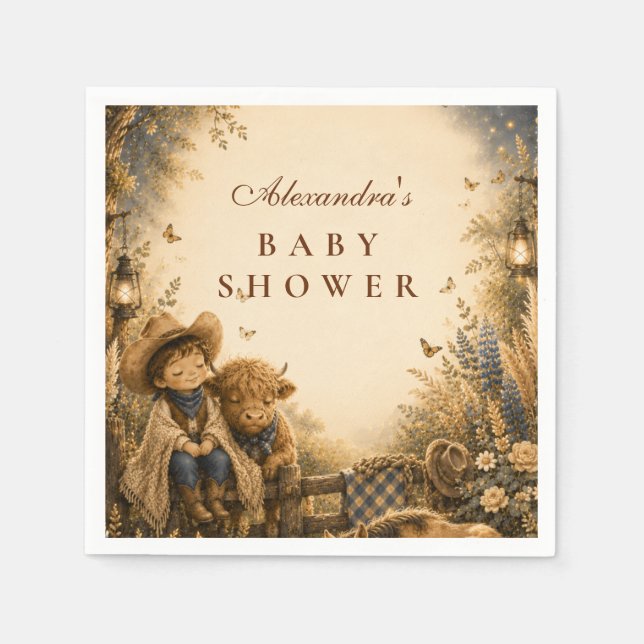 Guardanapo De Papel Chuva de Bebê Botânico Menino Ocidental Boho (Frente)