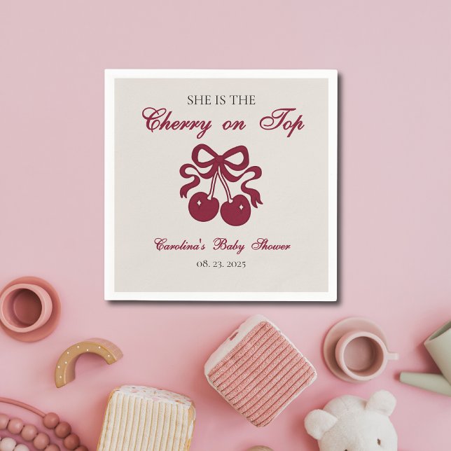 Guardanapo De Papel Chuva de Bebê Cereja Burgundy no Topo  (Criador carregado)