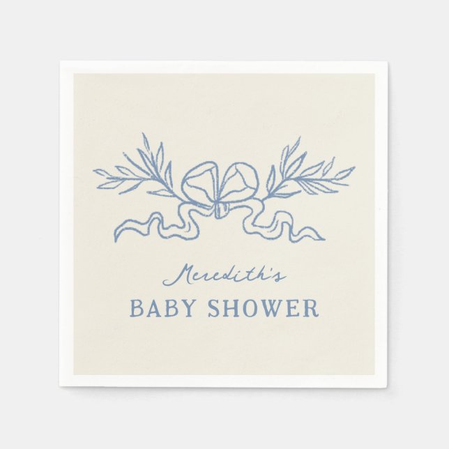 Guardanapo De Papel Chuva de Bebê com Fita Botânica Azul (Frente)
