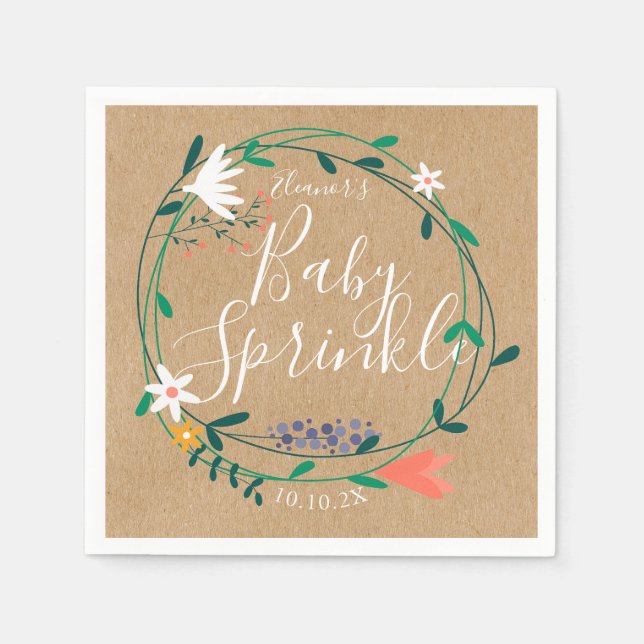 Guardanapo De Papel Chuva de Bebê com Grinalda Floral / Chá de Bebê Rú (Frente)