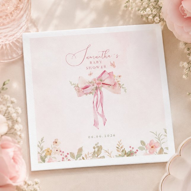 Guardanapo De Papel Chuva de Bebê Coquette Arco Rosa Floral (Criador carregado)