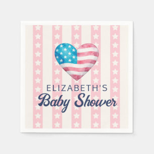 Guardanapo De Papel Chuva de Bebê Coração & Estrelas e Listras Rosa