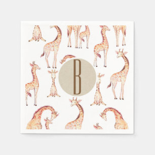 Guardanapo De Papel Chuva de Bebê de Girafas Marrons Letra Monograma I
