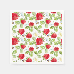Guardanapo De Papel Chuva de Bebê de Morango em Prado com Aquarela Mod