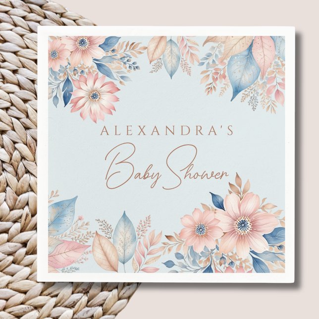 Guardanapo De Papel Chuva de Bebê Dusty Blue Rosa Floral Boho Chic (Criador carregado)
