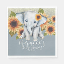 Chuva de Bebê Elefante Girassol Brilho Azul Poeire