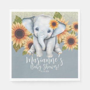 Guardanapo De Papel Chuva de Bebê Elefante Girassol Brilho Azul Poeire