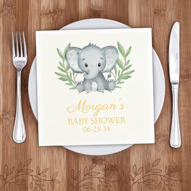 Guardanapo De Papel Chuva de Bebê Elefante Verde Amarelo Neutro (Criador carregado)