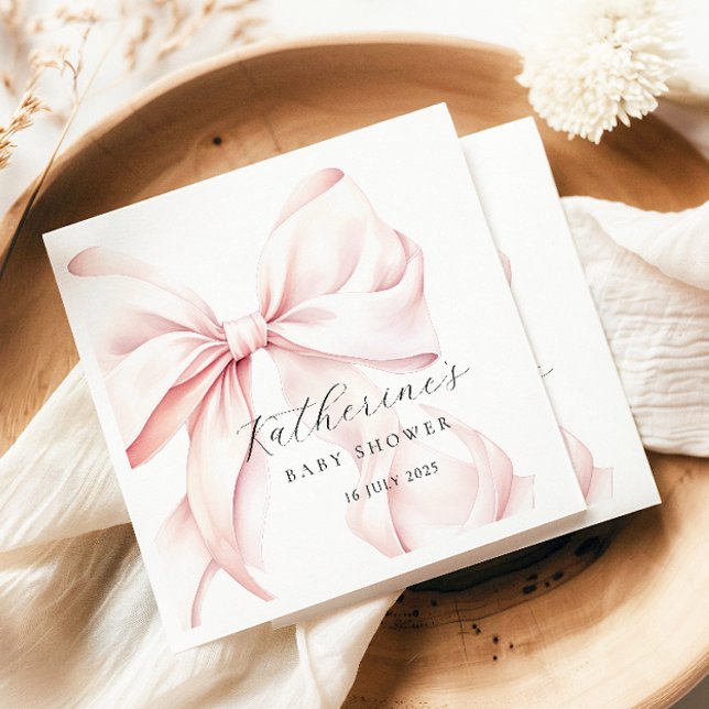 Guardanapo De Papel Chuva de Bebê Elegante com Laço Rosa (Criador carregado)