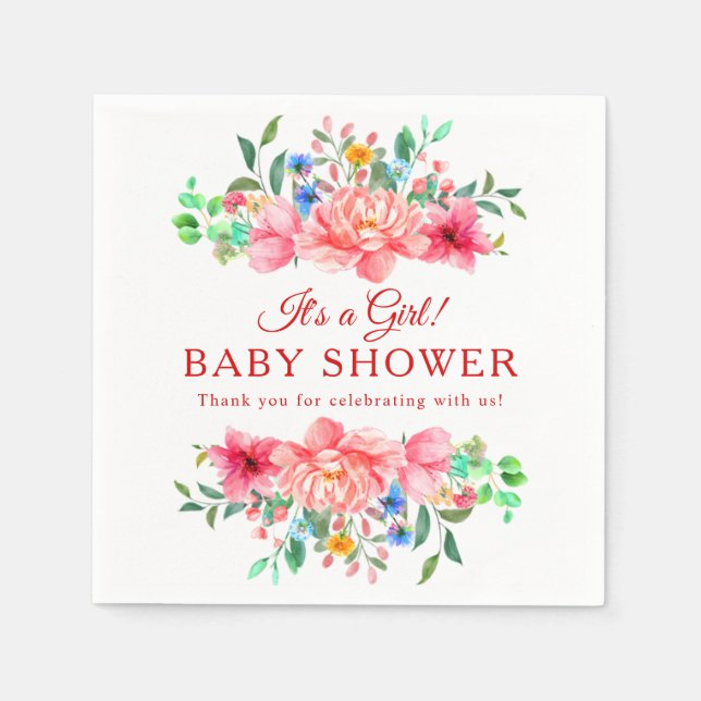 Guardanapo De Papel Chuva de Bebê Elegante Flor Rosa (Frente)