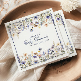 Guardanapo De Papel Chuva de Bebê em Aquarela Boho Flor Silvestre Azul