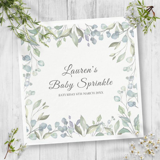 Guardanapo De Papel Chuva de Bebê Floral Verde Campestre (Country Greenery Floral Baby Sprinkle Shower Napkins)