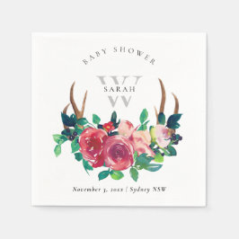 Guardanapo De Papel Chuva de Bebê Floral Vermelha Rústica Boho Cervo G