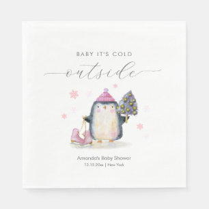 Guardanapo De Papel Chuva de Bebê Floresta de Inverno Rosa Pinguim de