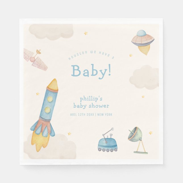 Guardanapo De Papel Chuva de Bebê Foguete Espacial Boho  (Frente)