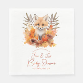 Guardanapo De Papel Chuva de Bebê Folha Aquarela Raposa da Floresta