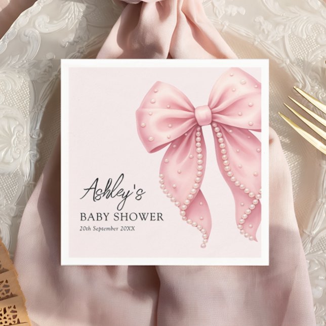 Guardanapo De Papel Chuva de Bebê Laço Rosa Elegante (Criador carregado)