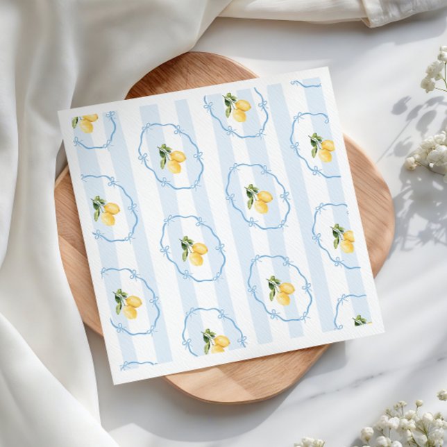 Guardanapo De Papel Chuva de Bebê Limão Amarelo com Laços Azuis (Criador carregado)