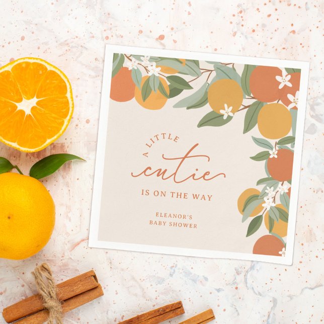 Guardanapo De Papel Chuva de Bebê Little Cutie Citrus Laranjas (a little cutie citrus orange baby shower napkins)